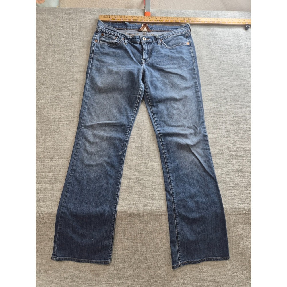 Lucky Brand Flared Jeans Womens 8/29 Blue Denim Logo Cotton Stretch Mid Rise